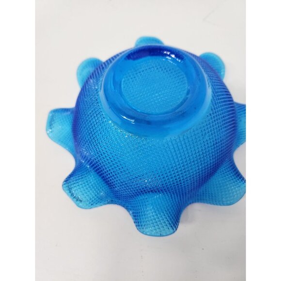 Vintage Colony Italy Blue Waffle Glass Candy Dish Ice Cream Bowl Ruffled Edge - Picture 5 of 7